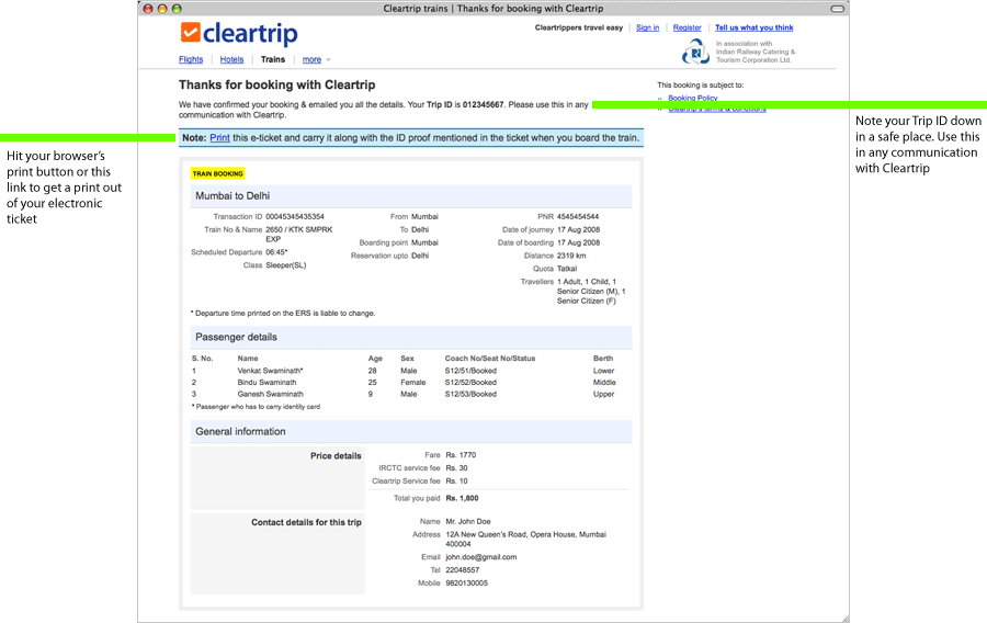 Cleartrip Train Search Tour